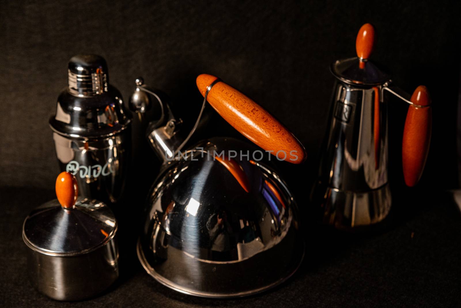 kettle, coffee, sugar shaker set