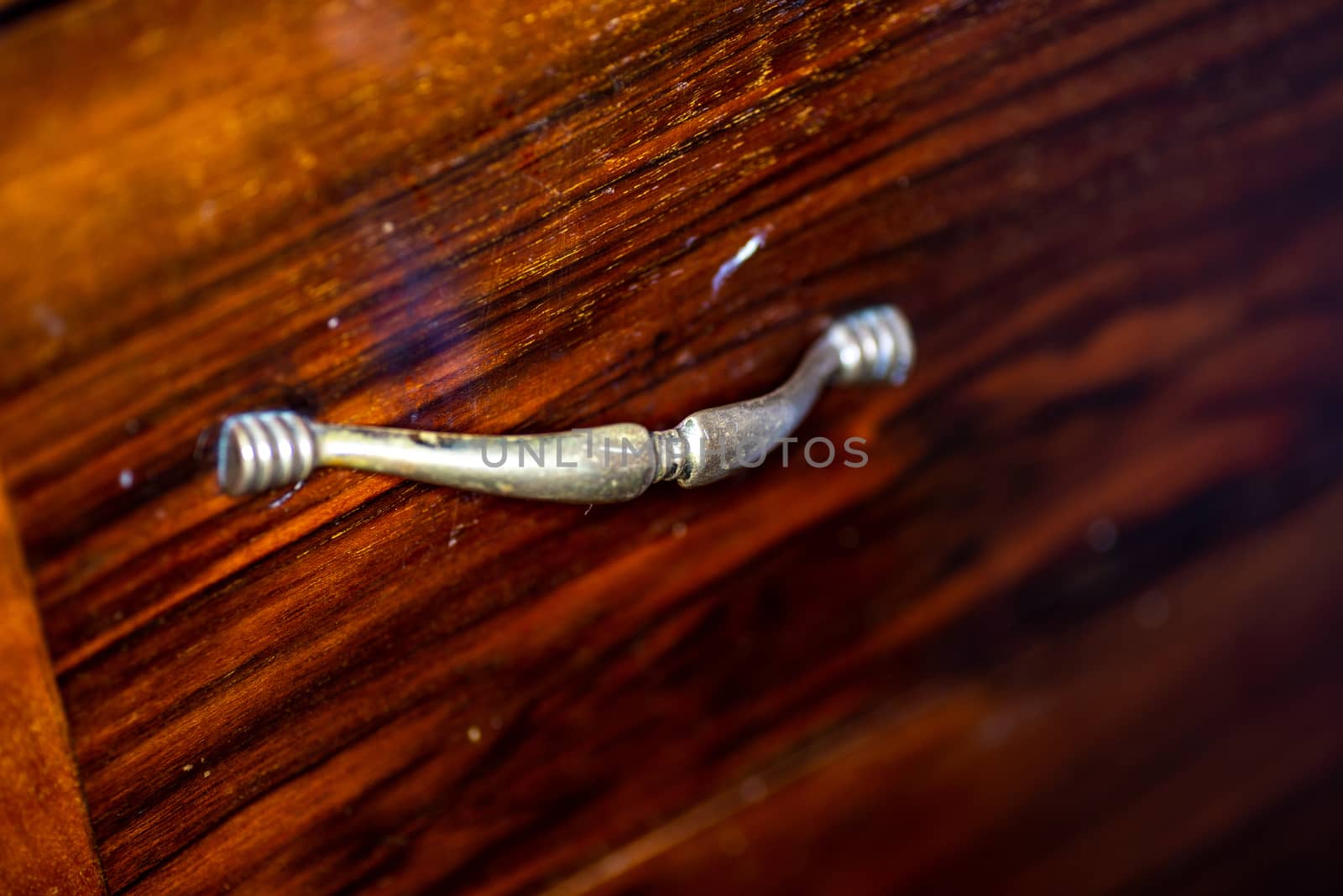 ANCIENT WALNUT FURNITURE HANDLE SELECTIVE FOCUS