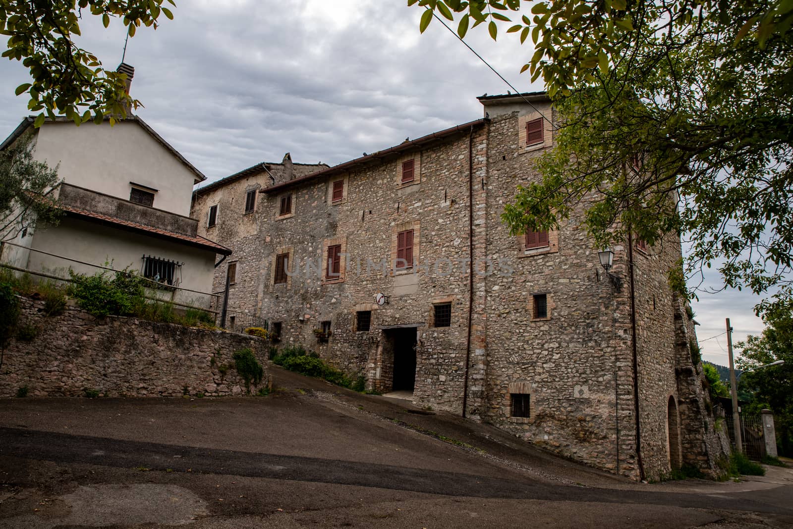 PORZANO,UMBRIA, ITALY MAY 09 2020:COUNTRY OF PORZANO OUTSIDE THE WALLS