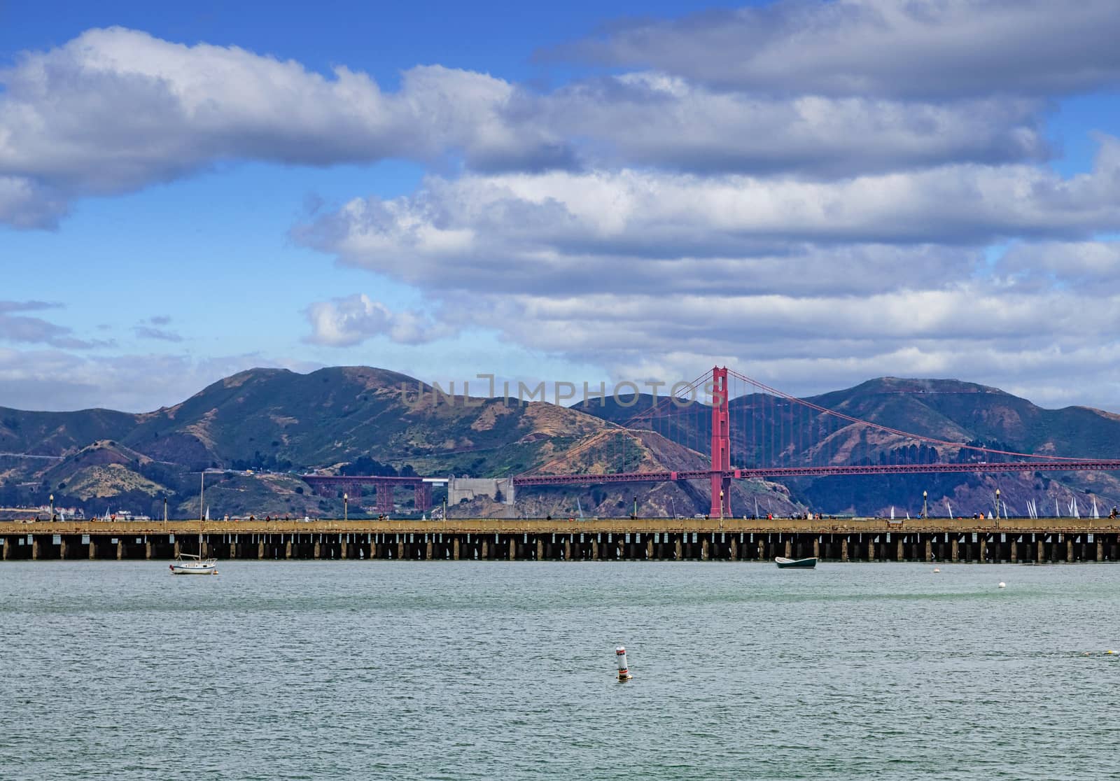 Famous Golden Gate Bridge Beyond San Francisco Pier