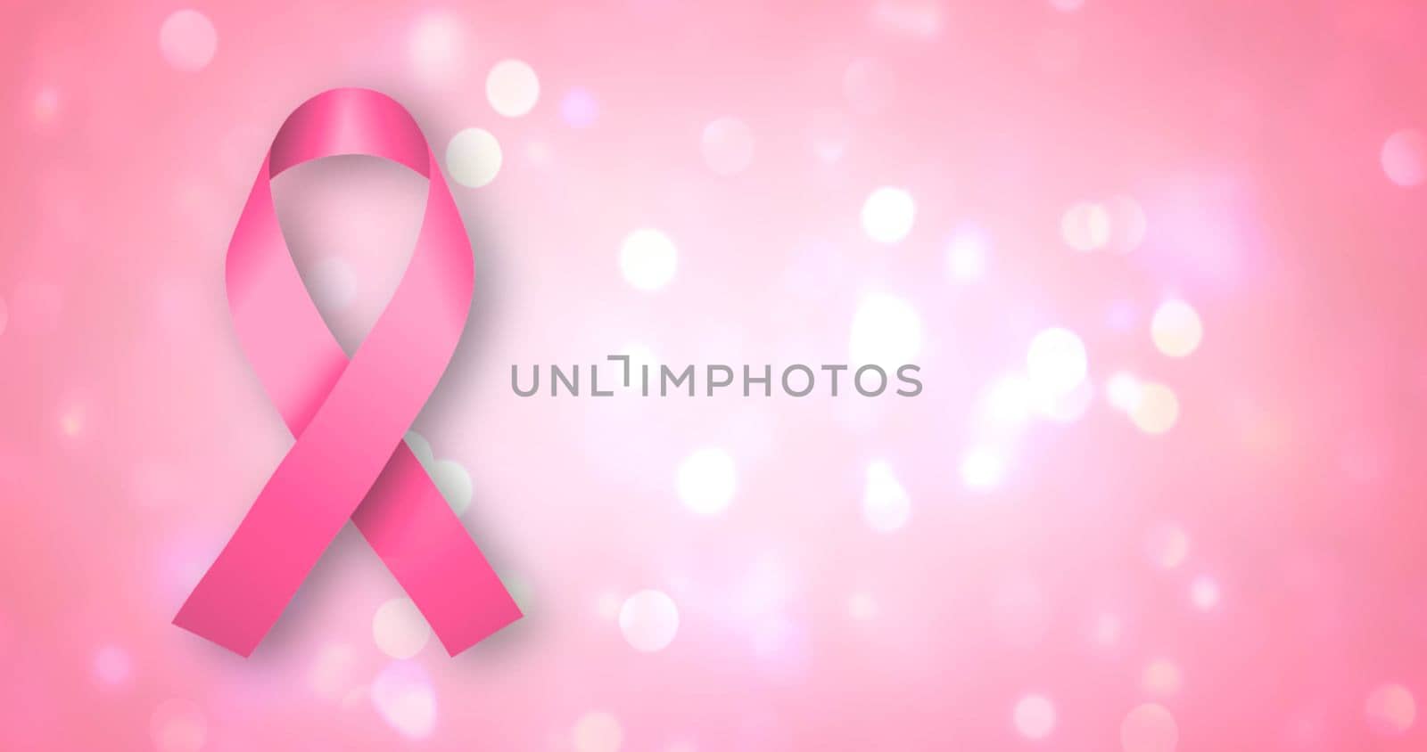 Pink Ribbon with a white lights on a pink background. Breast cancer concept. by oasisamuel