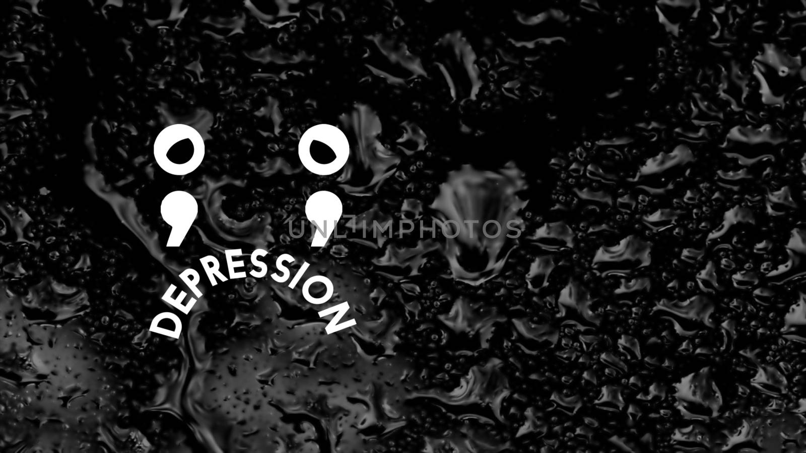 A couple of animated semicolons that looks like a sad face with rain on the background. Depression concept.