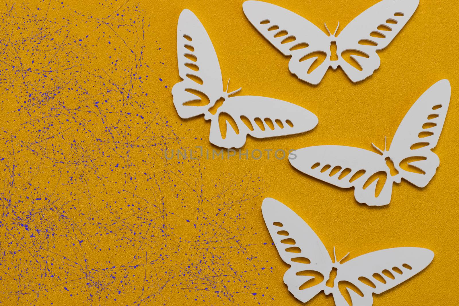 White butterflies on a yellow background, a creative minimal concept, copy space. by bonilook