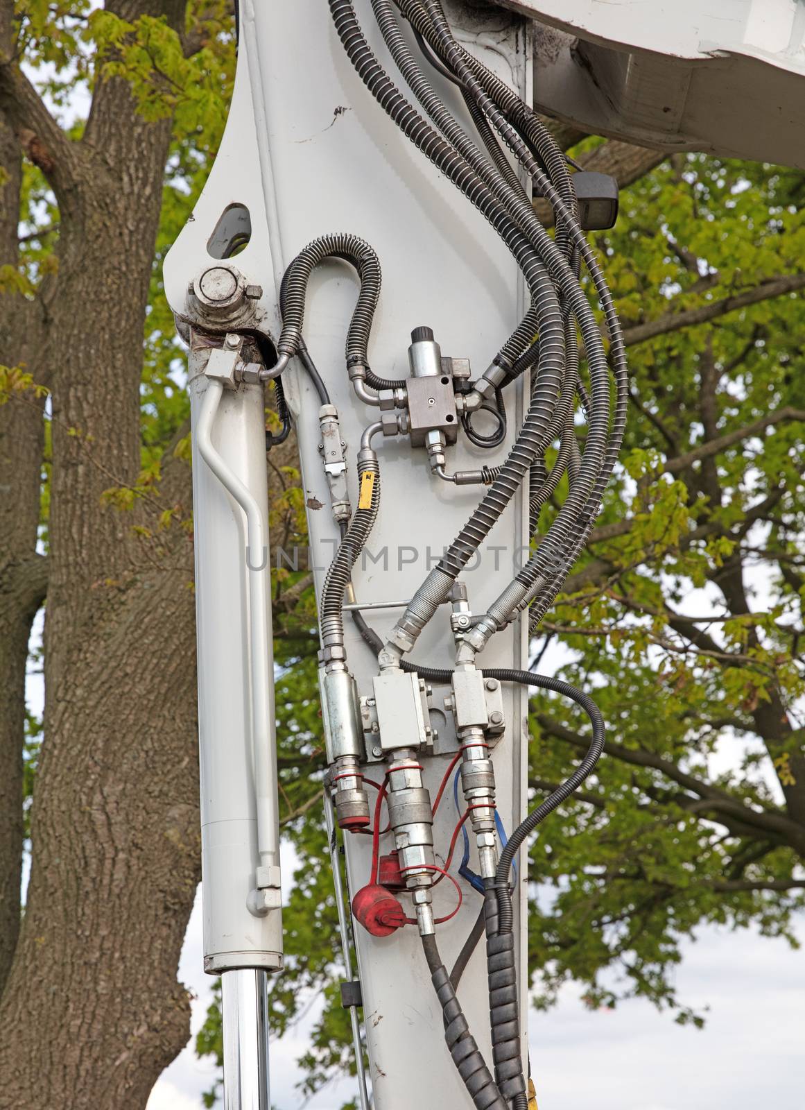 Hydrolic system of a small crane, selective focus