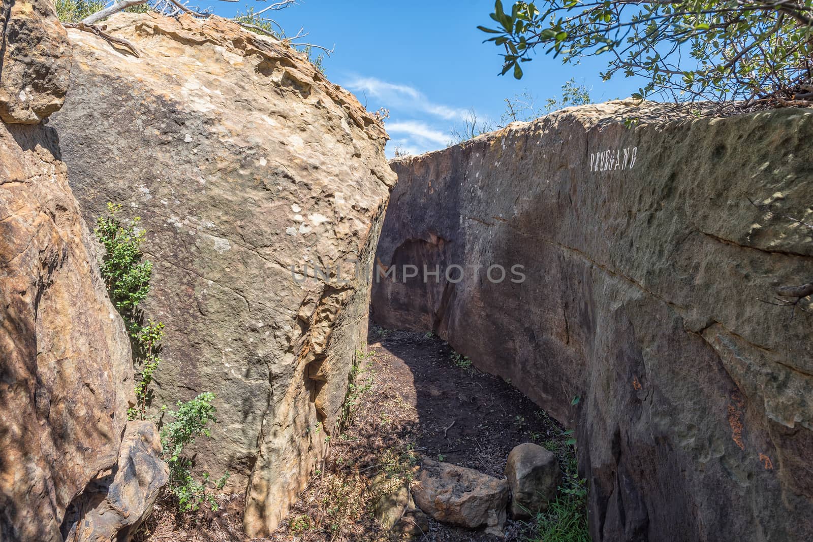 The Eland Hiking Trail passing through a rock formation, called Drukgang, at Eingedi near Ladybrand