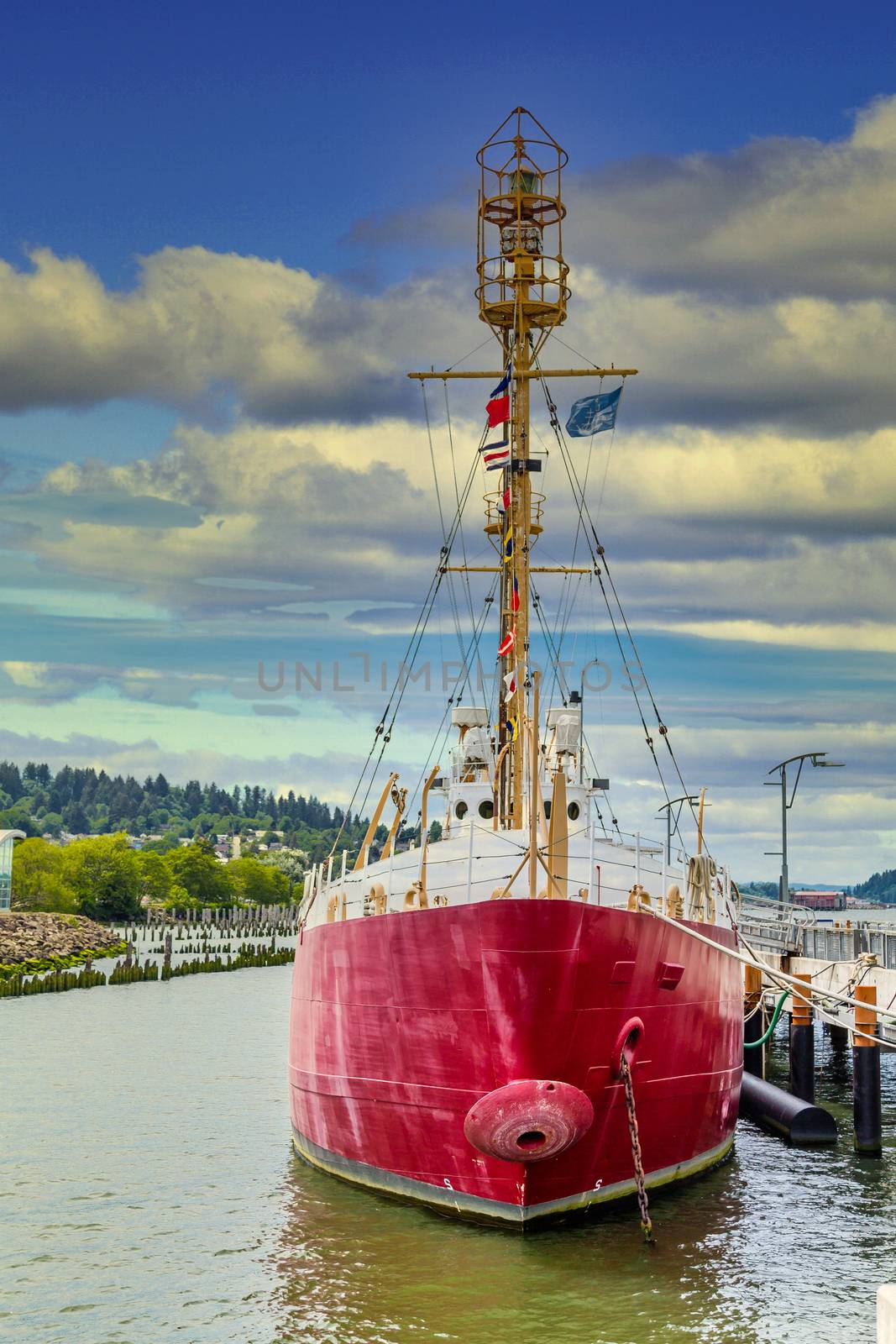 Antique coast guard ship docked in Astoria Oregon