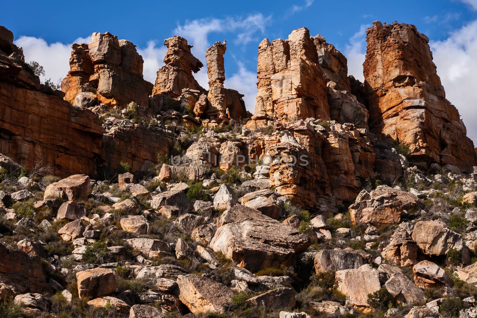 A scene of highly eroded sandstone formations in the Cederberg Wilderness Area, Western Cape. South Africa