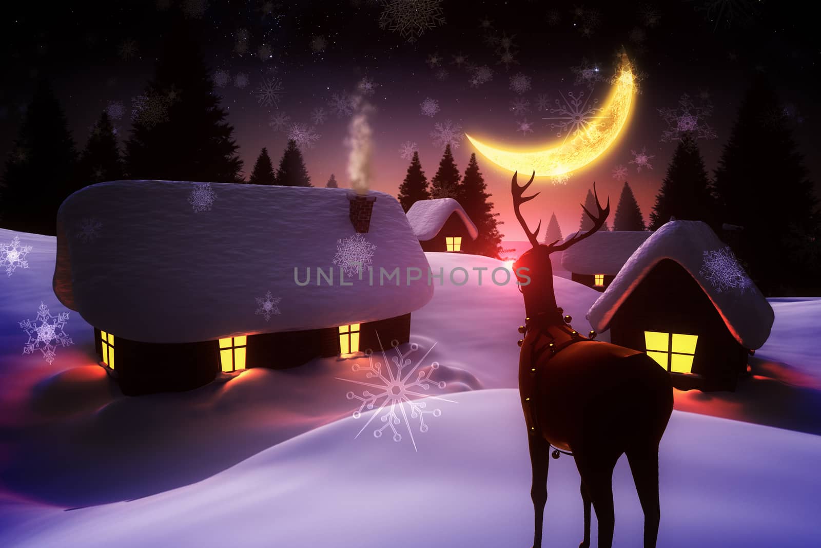 Snow covered village and rudolph by Wavebreakmedia