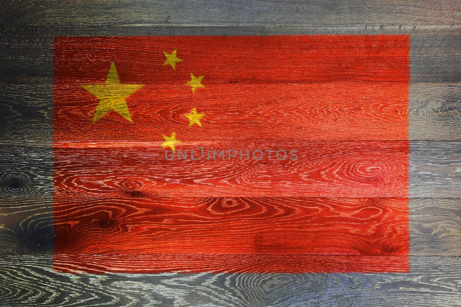 A China flag on rustic old wood surface background