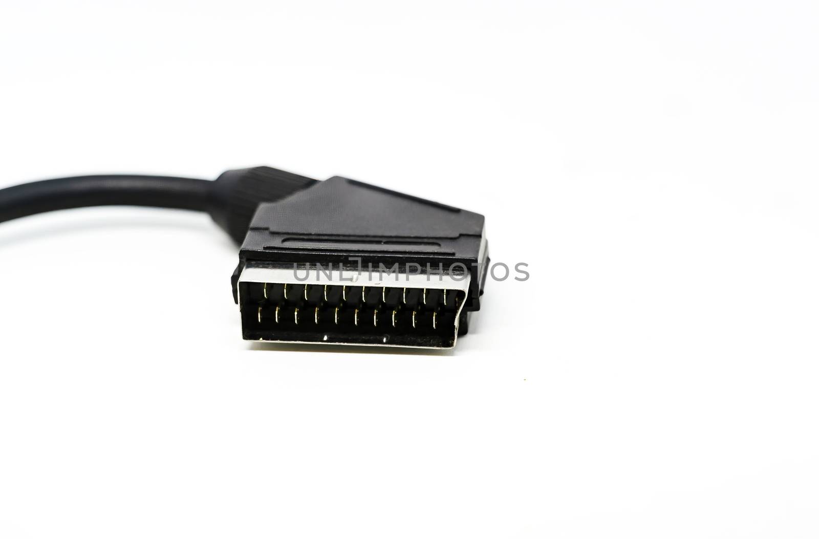 close up view of a male SCART connector cable with 21-pin for connecting audio-visual equipment close up view of a male SCART connector cable with 21-pin for connecting audio-visual equipment