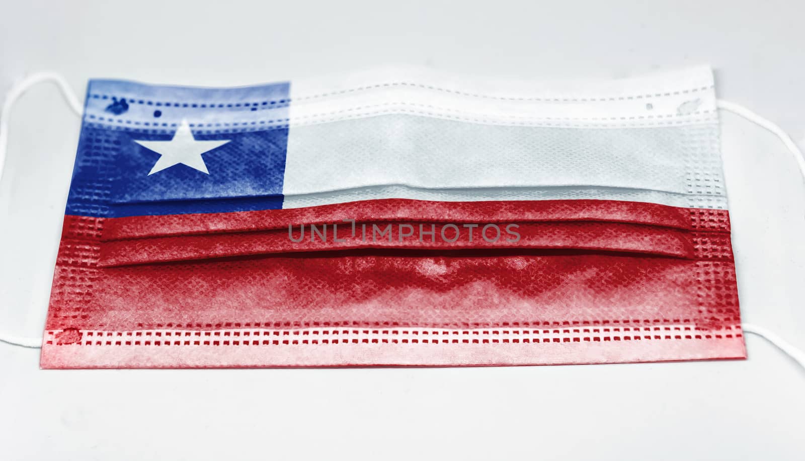 surgical mask with the national flag of Chile printed. Pandemic covid-19 and preventive measures to counter the spread of the virus