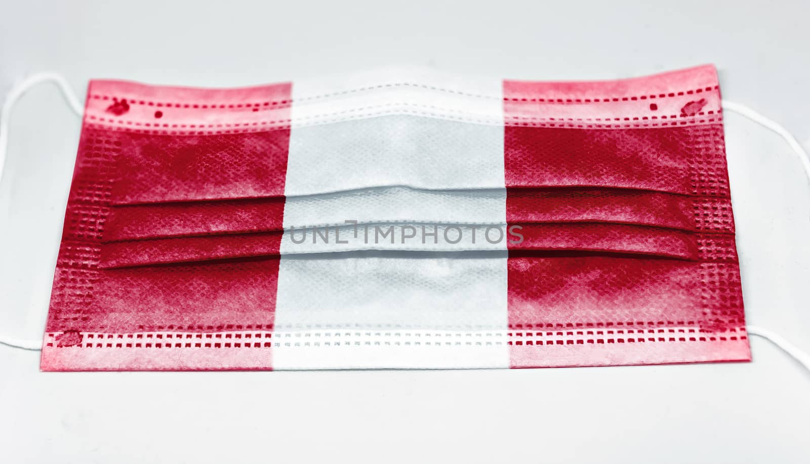 surgical mask with the national flag of Peru printed. Pandemic covid-19 and preventive measures to counter the spread of the virus