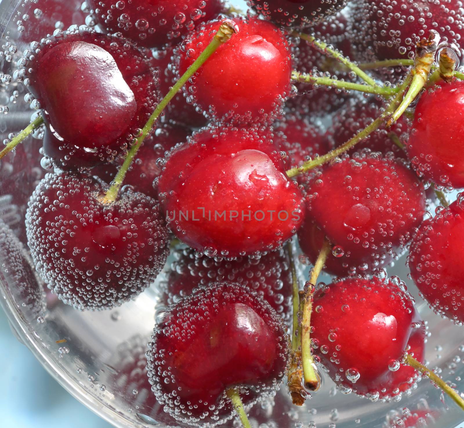 Sweet Cherries and Bubbles in water