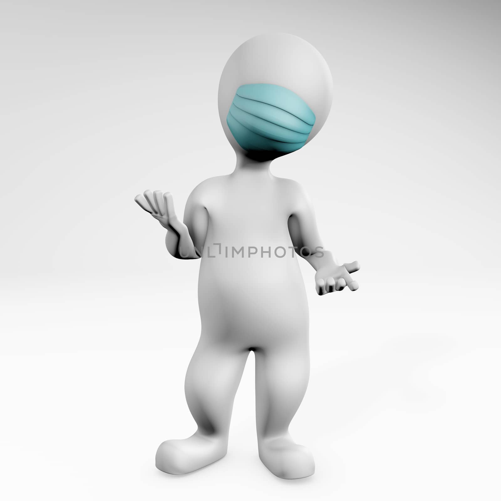 Fatty man with mask resigning to the situation. pose showing whatever gesture. 3d rendering