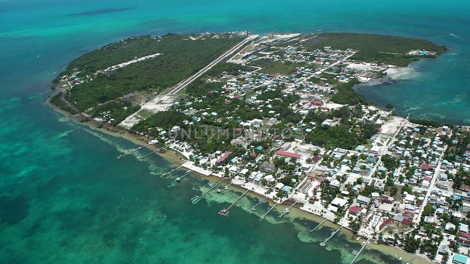 Ambergris caye aerial photo from plane window belize central america caribbean by AndrewUK