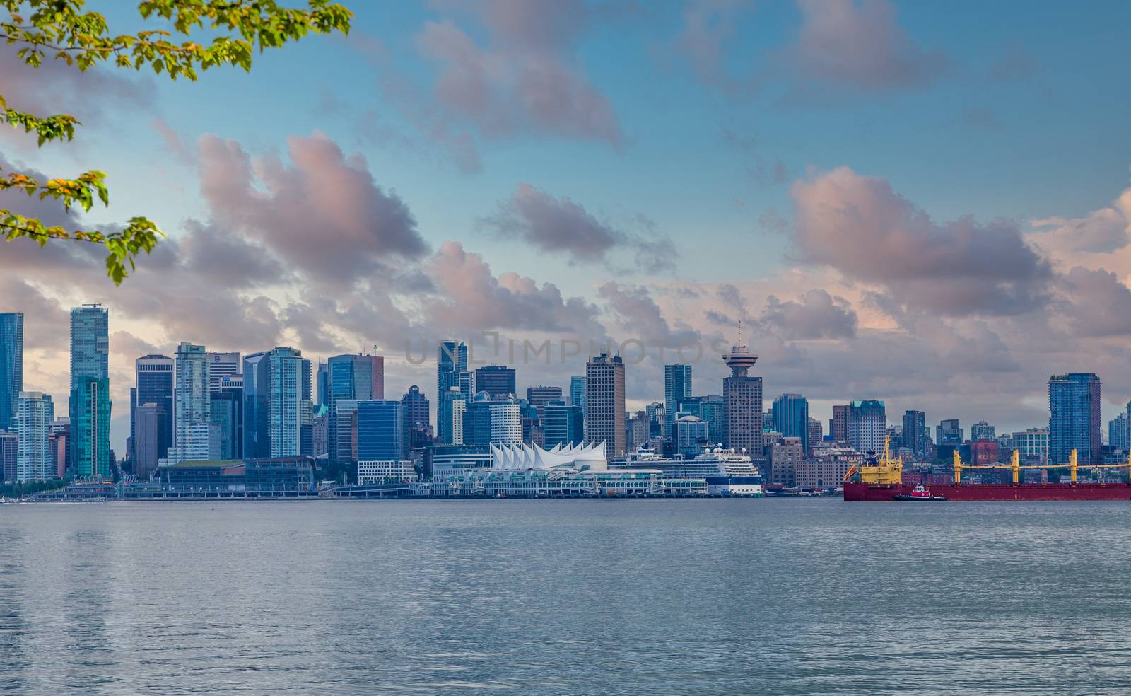 Skyline of Vancouver, British Columbia from across the harbor