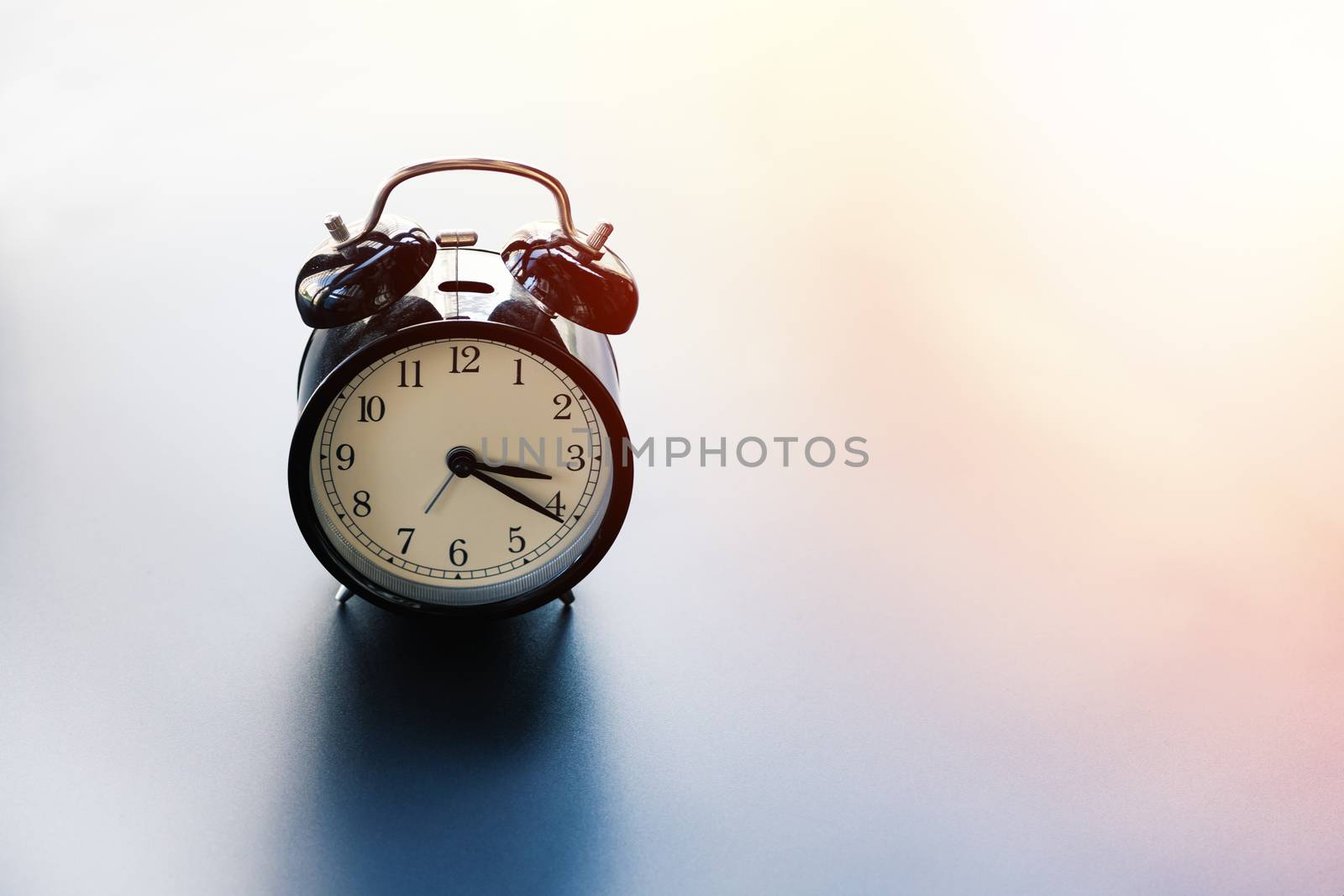 Time management, work life balance concept, alarm clock with copy space