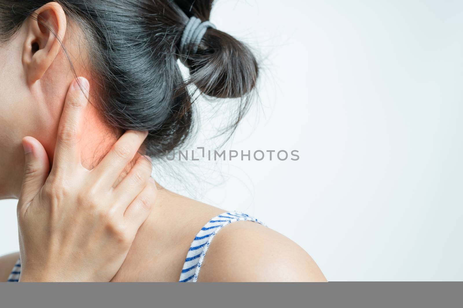 young women neck and shoulder pain injury, healthcare and medical concept