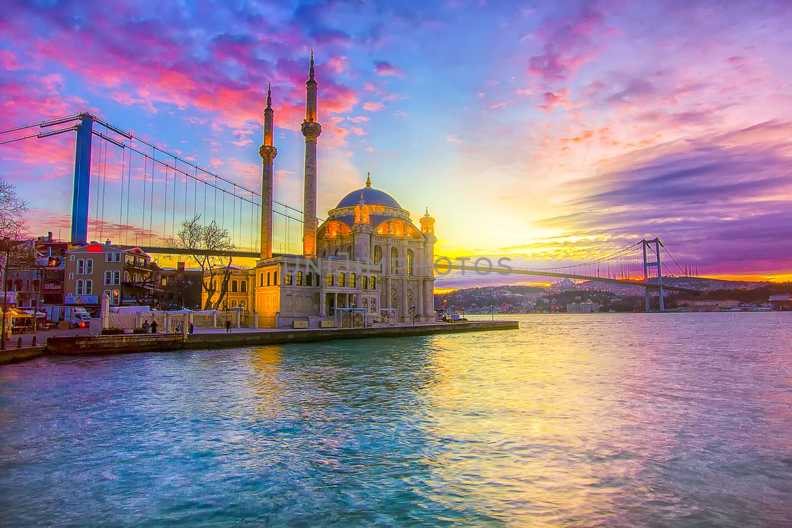 Ortakoy Istanbul landscape beautiful sunrise with clouds Ortakoy Mosque and Bosphorus Bridge, Istanbul Turkey. Best touristic destination of Istanbul. by TurkeyPhoto