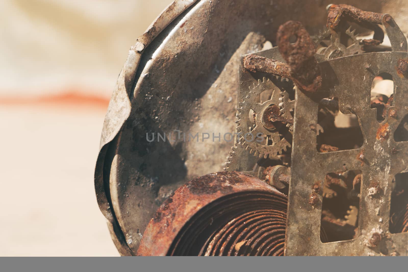 Labor Day Concept. Long life gear on the old motor, closeup