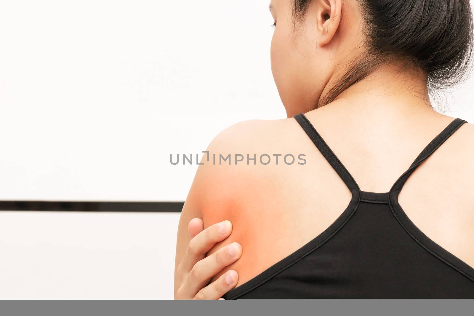 young women back and shoulder pain injury, healthcare and medical concept