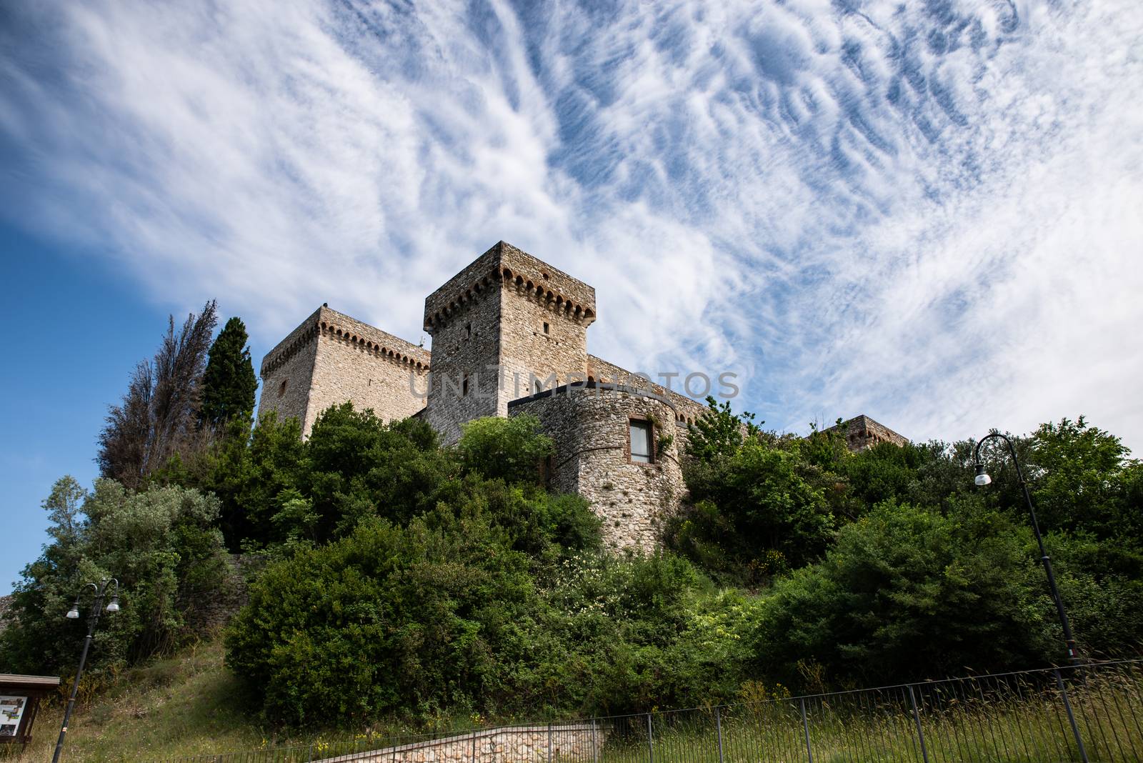 narni, italy may 23 2020: fortress of albornoz on the hill above narni with panoramic view of the ternana basin
