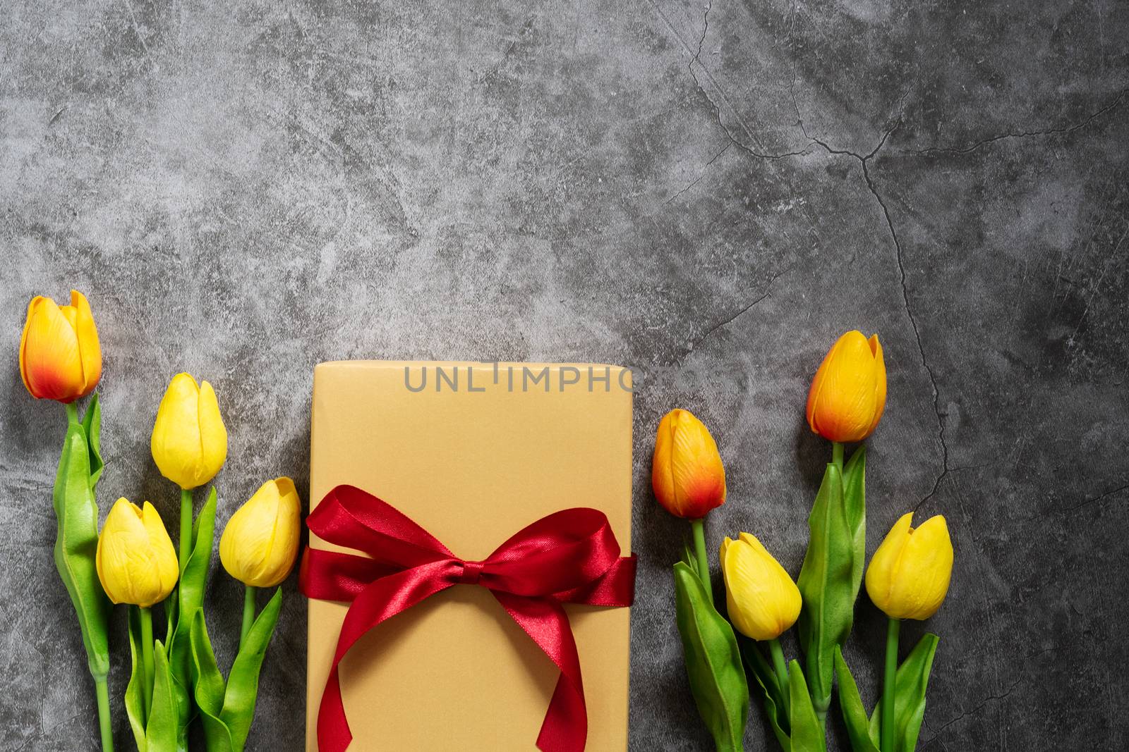 Boxing day Sale concept Christmas gift box on cement background, top view