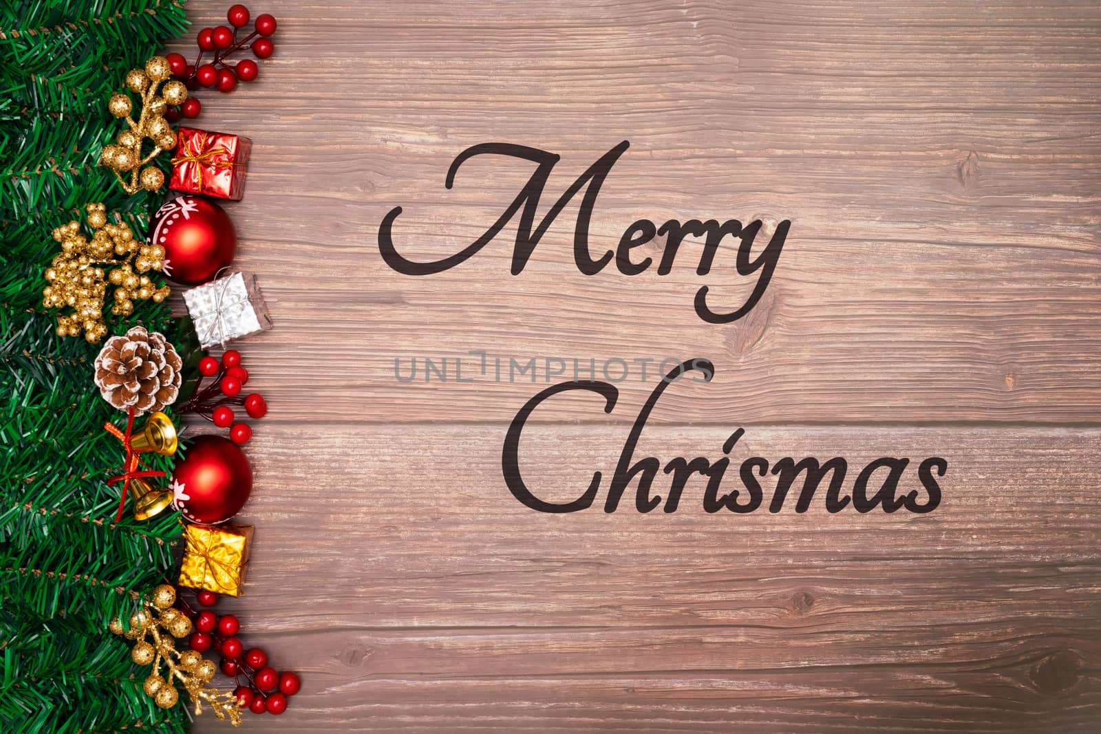 Merry Christmas season background and Happy new year on wood background