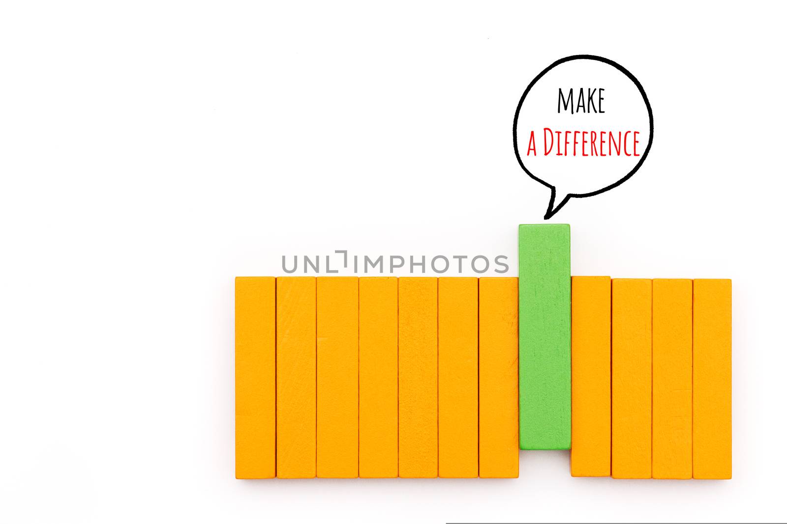 green wooden block arrange with make a difference, outstanding performance concept