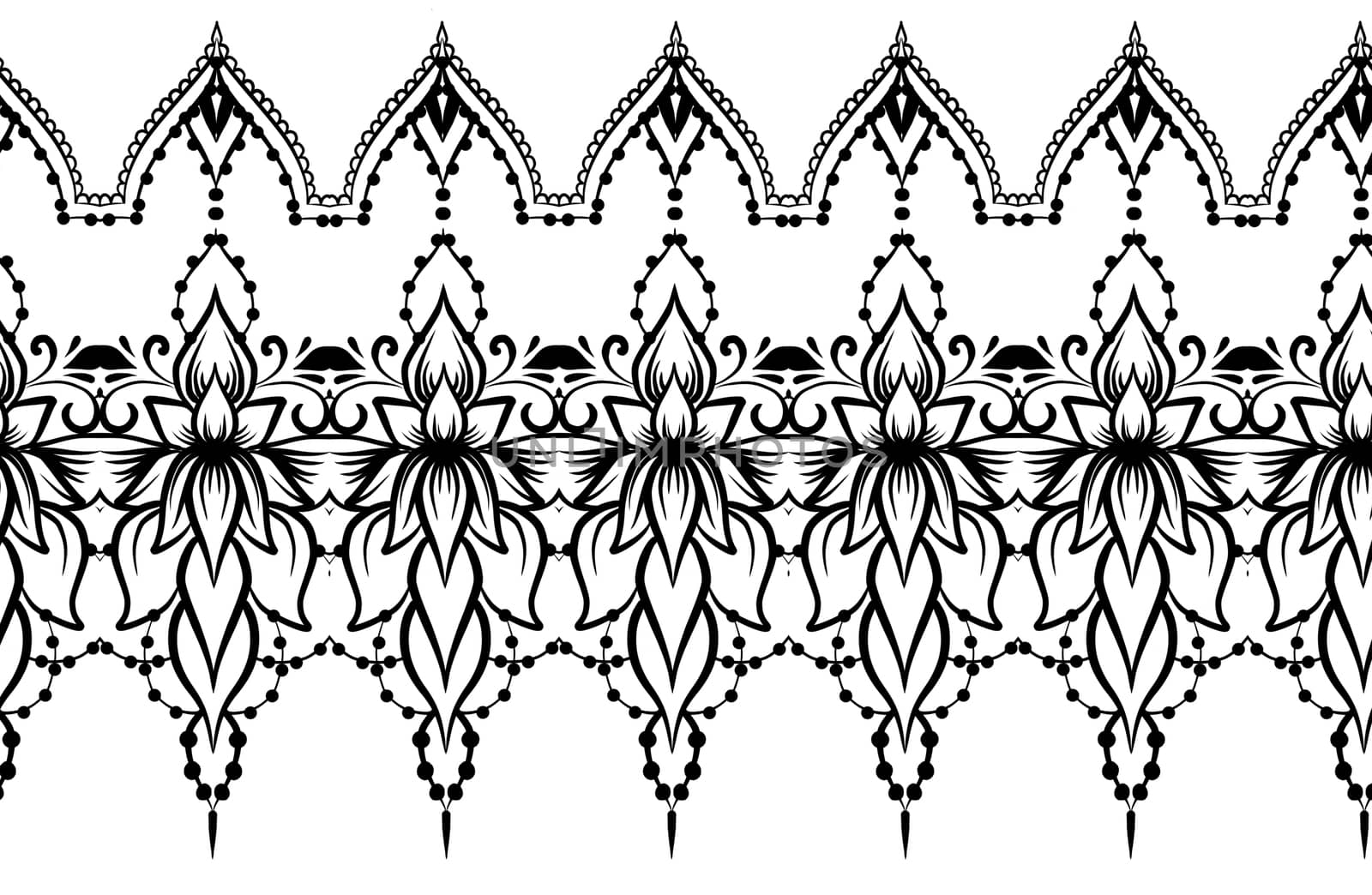 Ethnic indian line art border in mehendi ethnic style on a white background