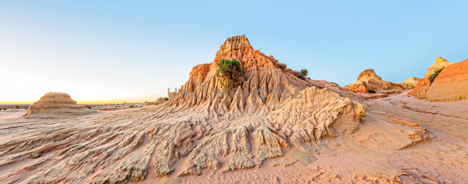Eroded desert landforms  scenic panorama in outback Australia
