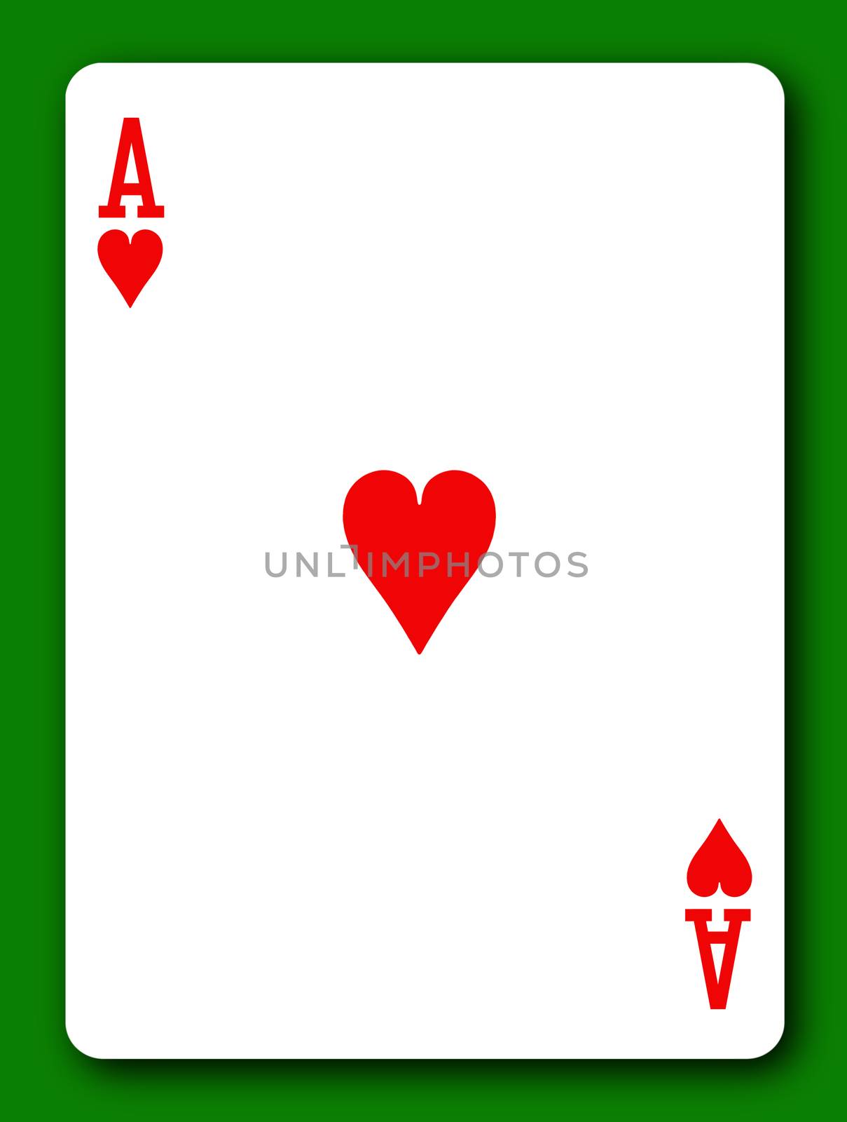 An Ace of Hearts playing card with clipping path to remove background and shadow