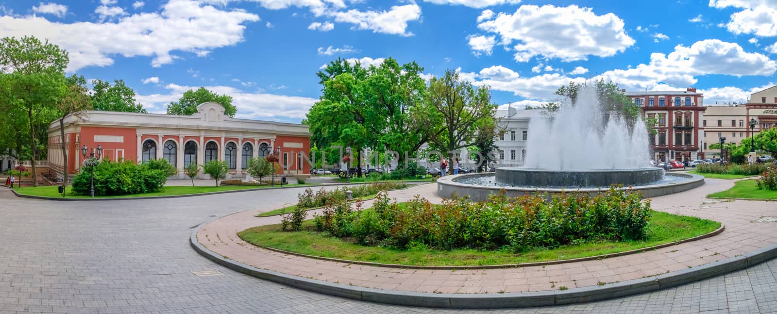 Odessa, Ukraine 05.22.2018. Theater Square, the most popular tourist place in Odessa, Ukraine, on a sunny spring day