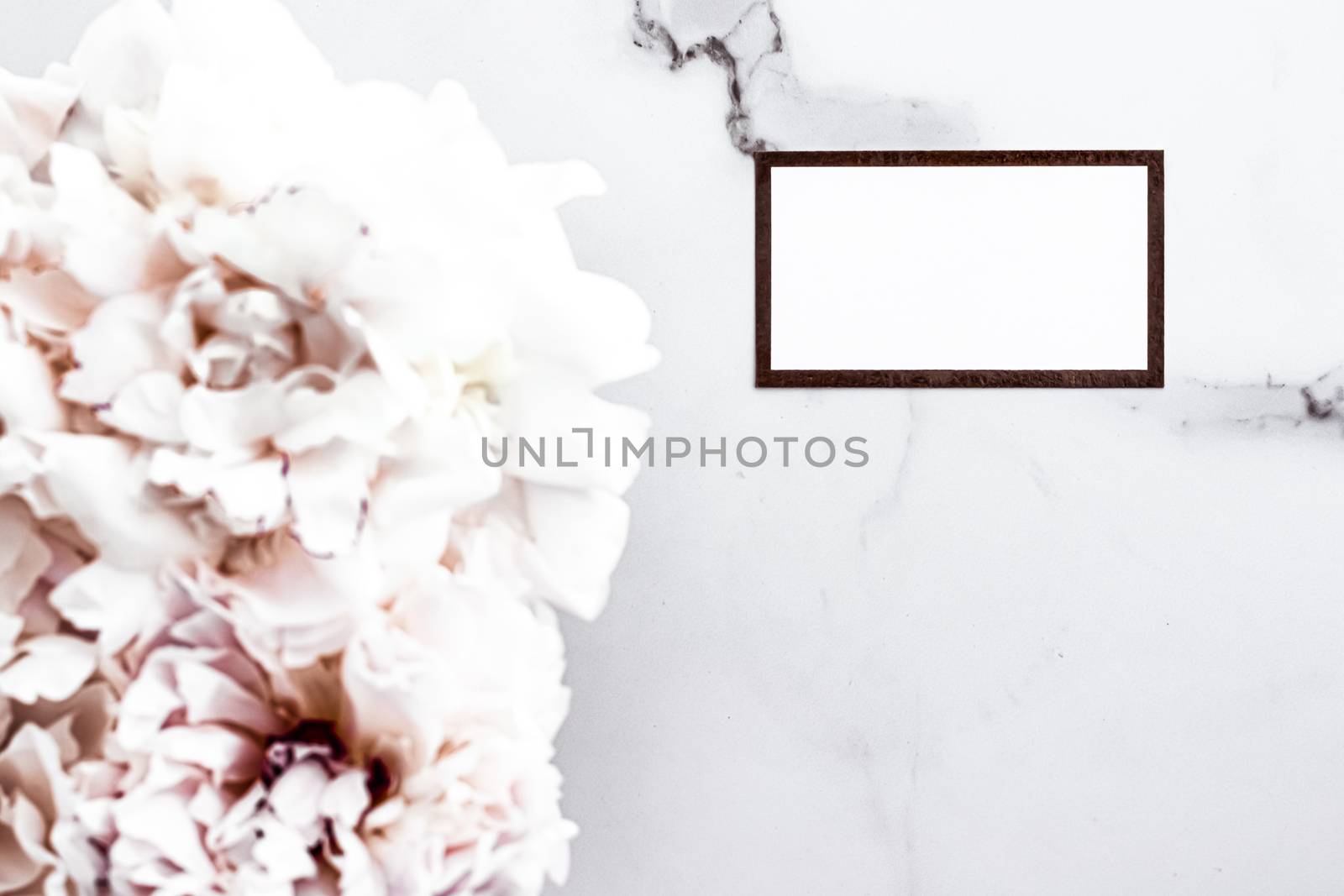 Glamorous business card or invitation mockup and bouquet of peony flowers, wedding and event branding by Anneleven