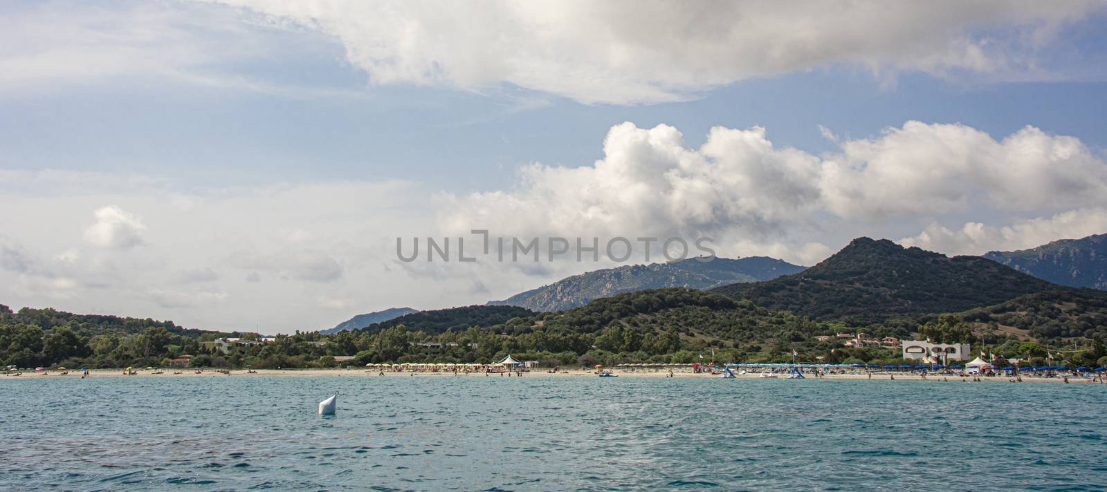 Villasimius coastline landscape in Sardinia Italy during a sunny day