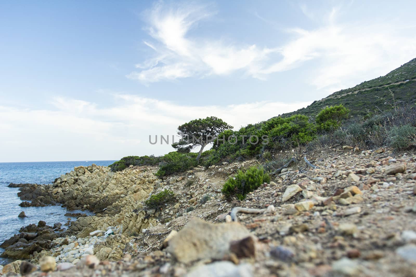 Sardinian natural Landscape and coastline in southern coast, Italy