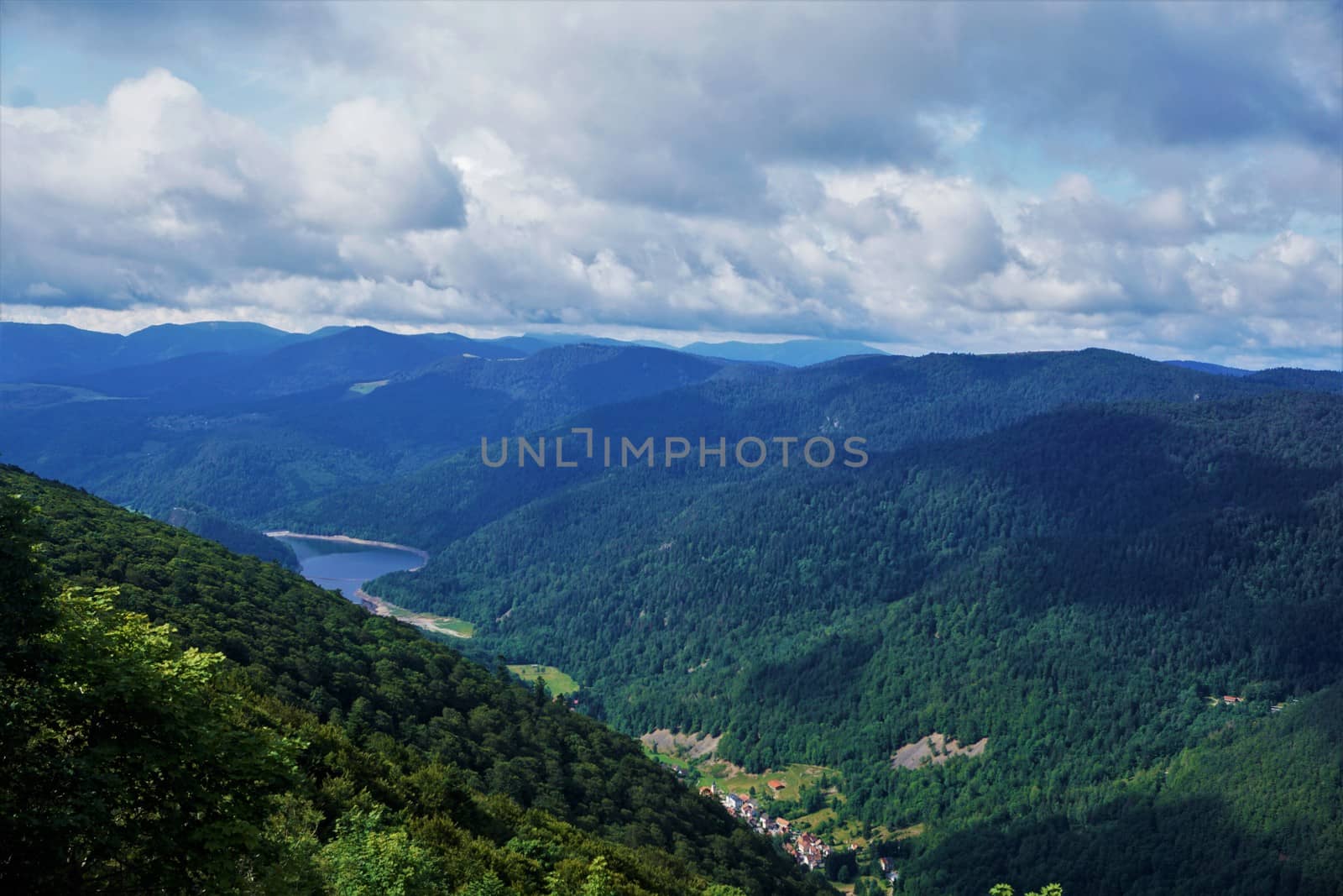 Panoramic view over Kruth-Wildenstein lake in the Vosges by pisces2386