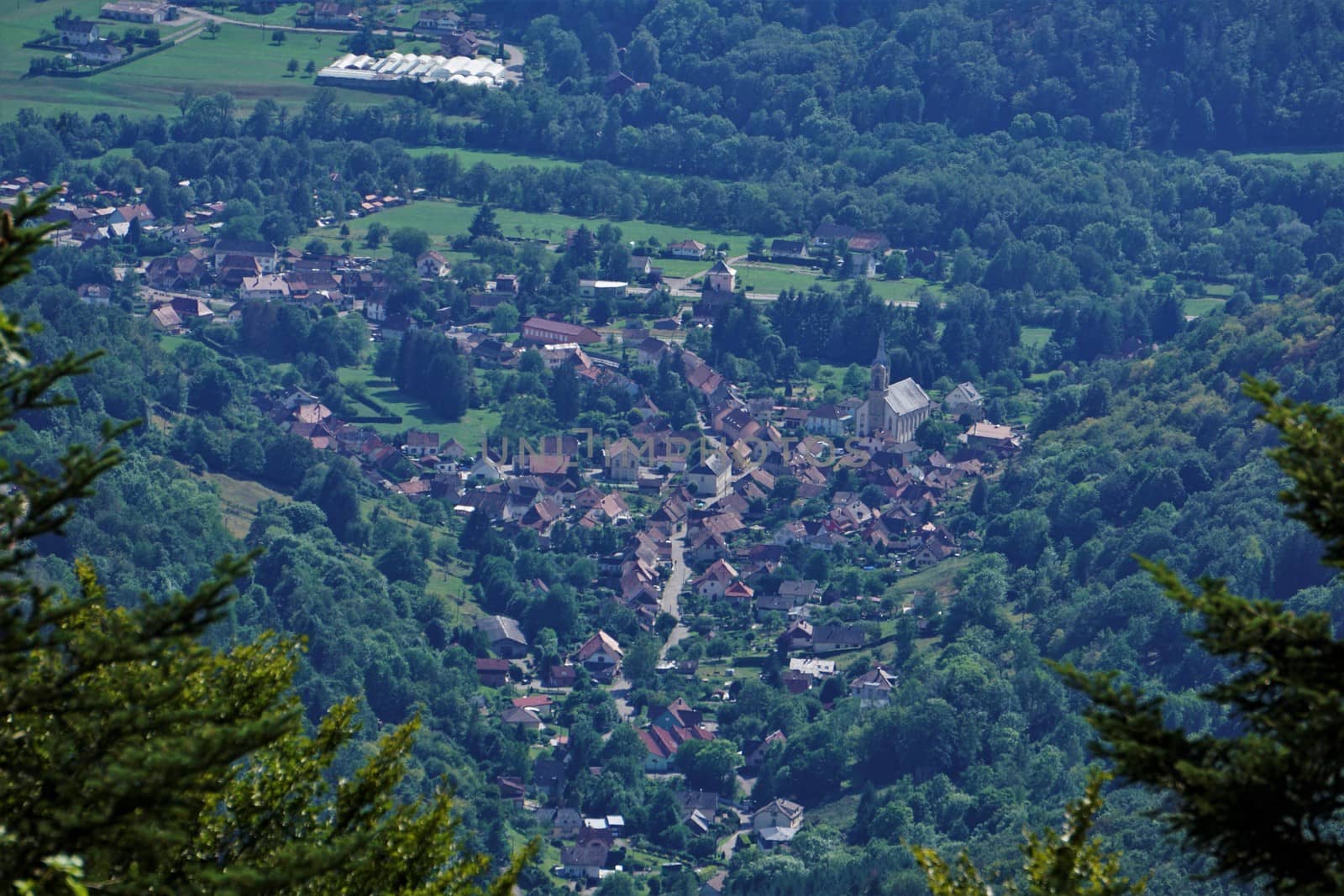 View on the village of Oderen from the Trehkopf viewpoint in the Vosges, France