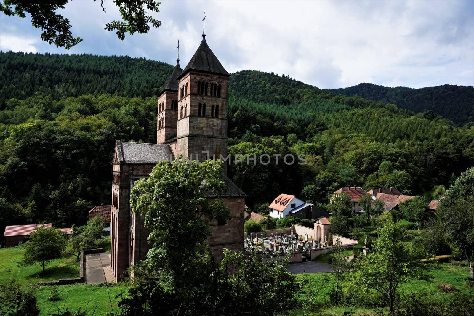 Panoramic view over the Abbey and the cemetery in the village of Murbach by pisces2386