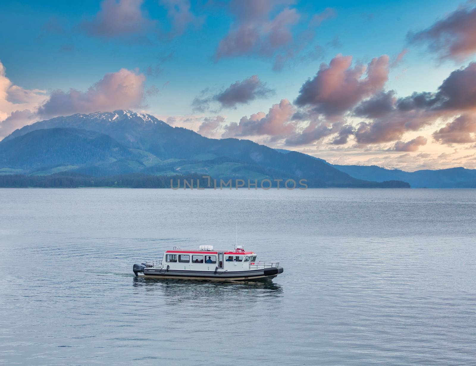 A commercial fishing boat in the Alaskan wilderness