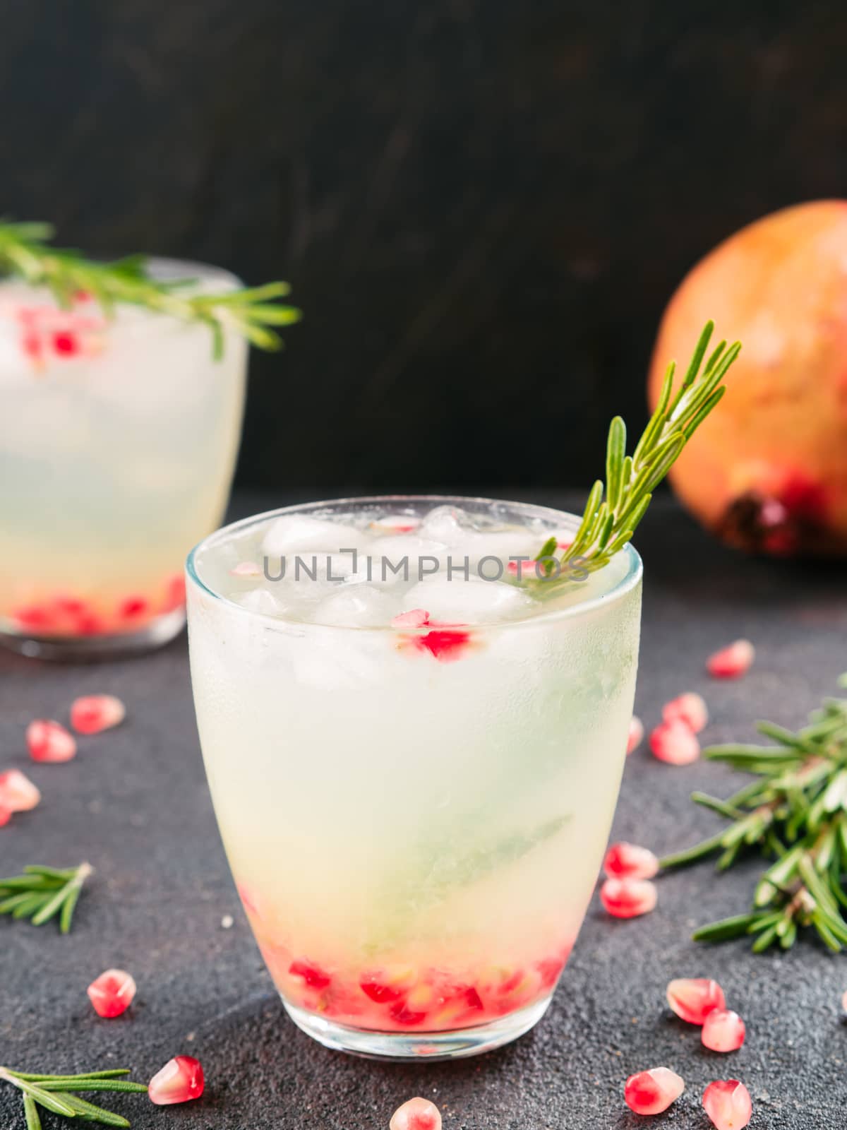 white sangria with rosemary, pomegrante and lemon juice by fascinadora