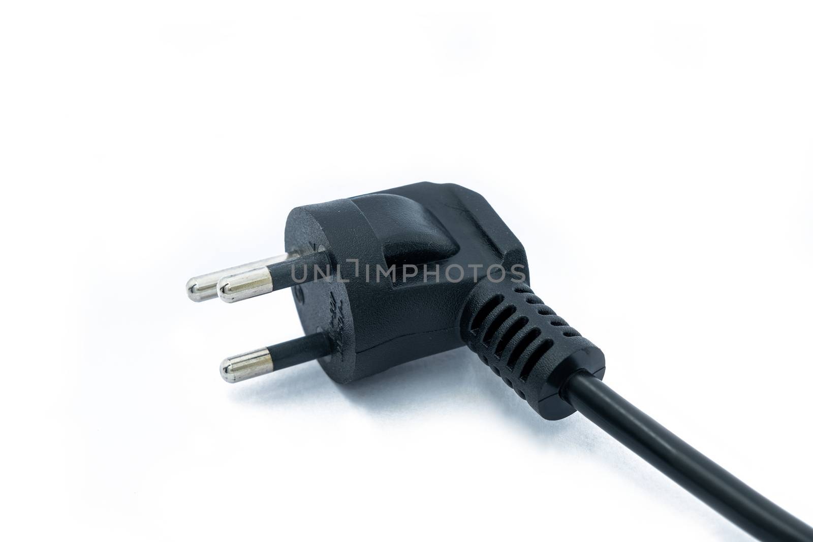 Grounded electric cable cord ready to plug or unplug from power on white background by peerapixs