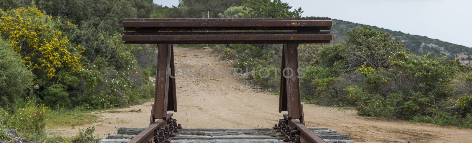 buffer at the end of railraod track in sardinia near golfo aranchi in italy