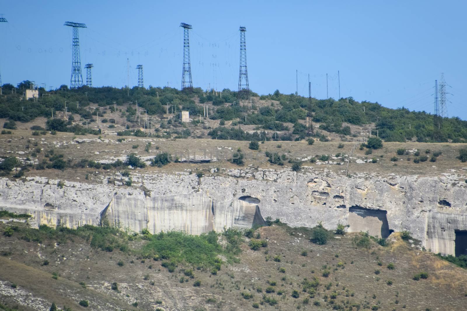 Ancient quarries in the rocks. Evidence of an ancient highly developed civilization. Crimean peninsula.