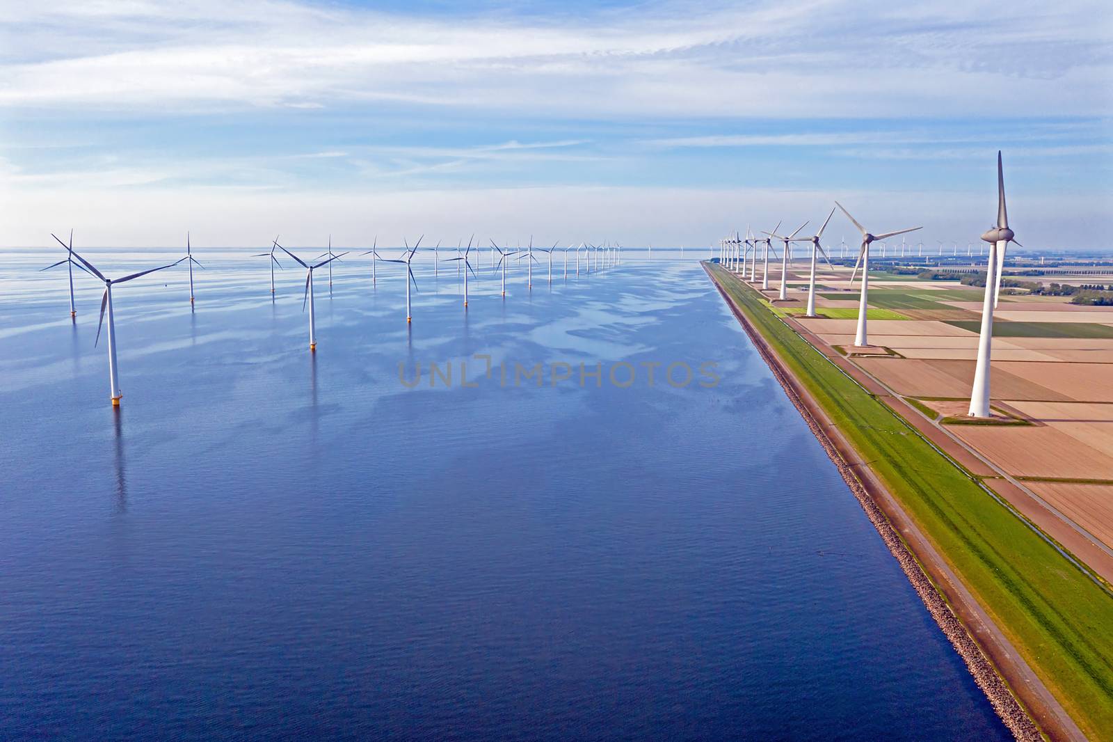 Aerial from windturbine farm 'Westermeerdijk' in the Neetherlands