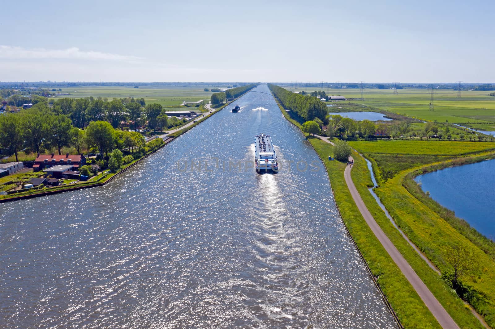 Aerial from freighters on the Amsterdam Rijnkanaal near Amsterda by devy