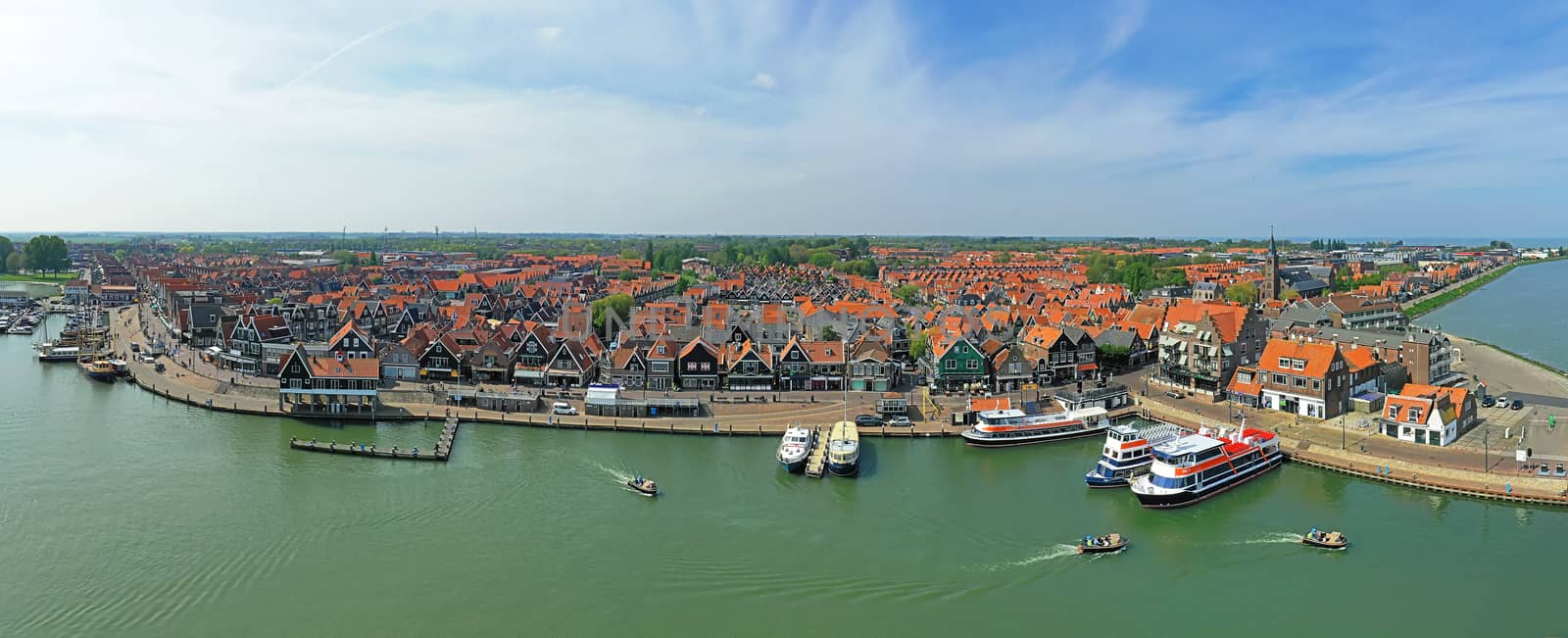 Aerial Panorama from the harbor and the historical city Volendam by devy