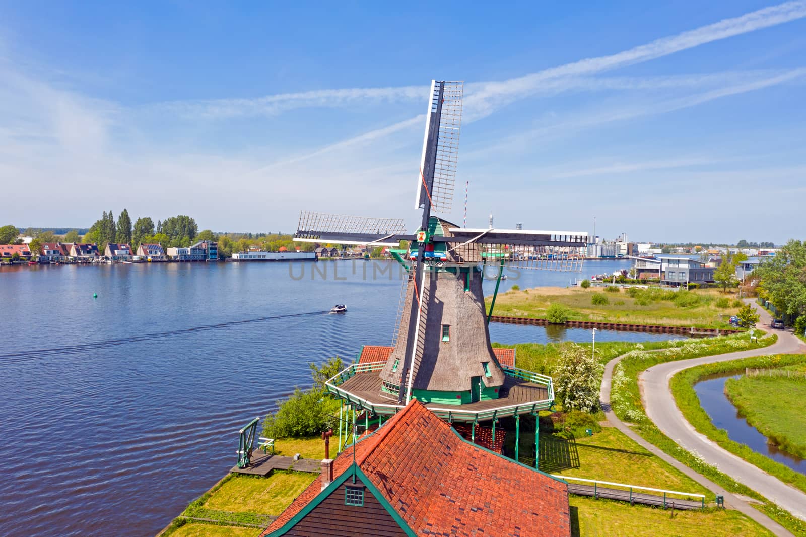 Aerial from a traditional windmill at Zaanse Schans in the Nethe by devy