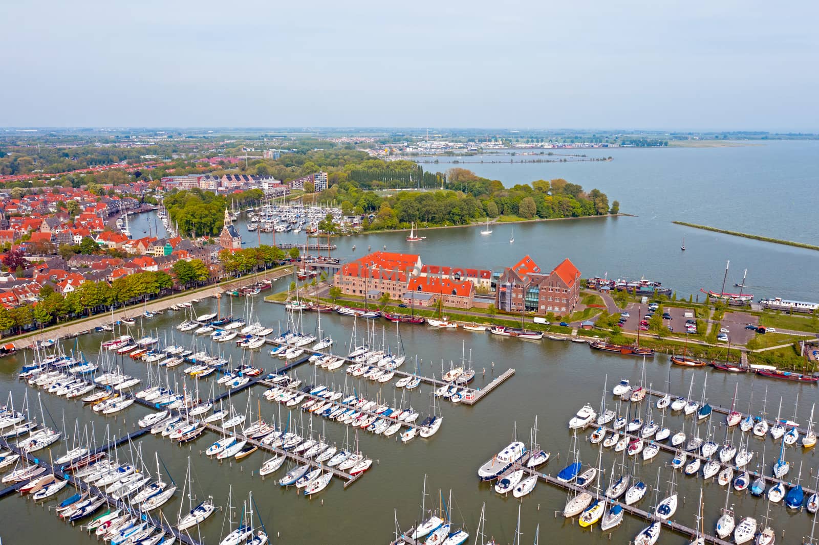 Aerial from the harbor from Enkhuizen in the Netherlands by devy