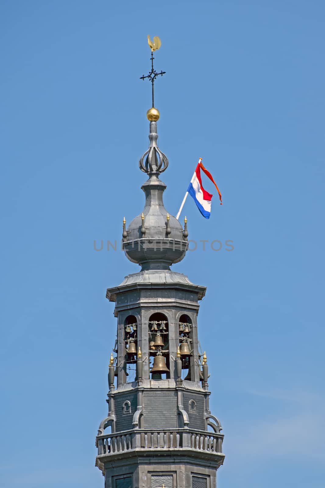 Tower of the Zuiderkerk in Amsterdam Netherlands at kingsday
